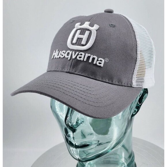 NWOT Husqvarna Gray & White Mesh Back Snapback Hat Cap - Picture 1 of 8